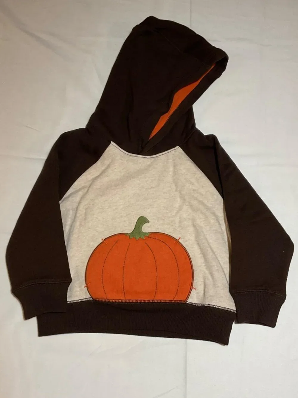 Gymboree Boys 18-24 months Pumpkin Appliqué Brown Ivory Fleece Hoodie NWT Fall